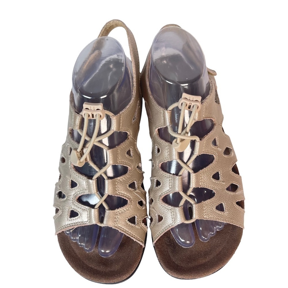 ABEO Gold Metallic Gladiator Sandals Bio System Hook Loop Comfort Women 9.5
